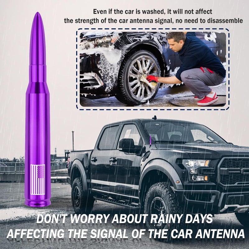 Junecarp Upgrade American Flag Car Bullet Antenna,Truck Exterior Accessories Antenna Toppers Compatible with GMC,Chevy Silverado,Dodge,Ford,Jeep Antenna Replacement (Premium Purple - U.S. Flag) - Image 3